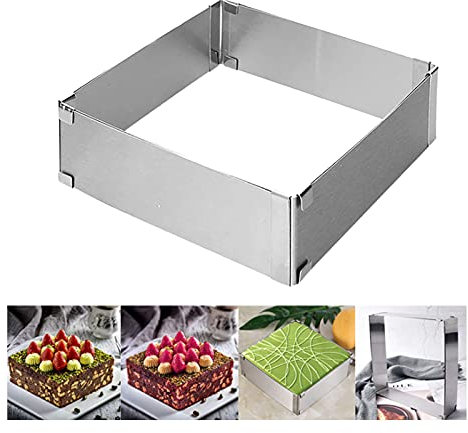 Anello Regolabile per Mousse Torta Regolabile Rettangolare Anello per Torta Quadrato in Acciaio Telaio da Forno Rettangolare Regolabile Stampo regolabile per mousse per Fare Torte（15~27.5cm）