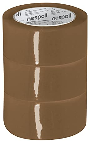 Nespoli - Set 3 Pezzi Nastro Adesivo Pacchi Marrone Havana 50mm x 66m, Nastro Pacchi Imballaggio Scatole e Imballi Leggeri, Compatibile con Dispenser Manuali e Macchine, Sigillatura Sicura, Resistente