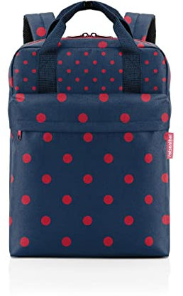 reisenthel allday backpack M - vielseitiger Rucksack für Alltag, Reisen, Einkaufen oder Arbeit - wasserabweisend, Handgepäck zugelassen, Couleur:mixed dots red