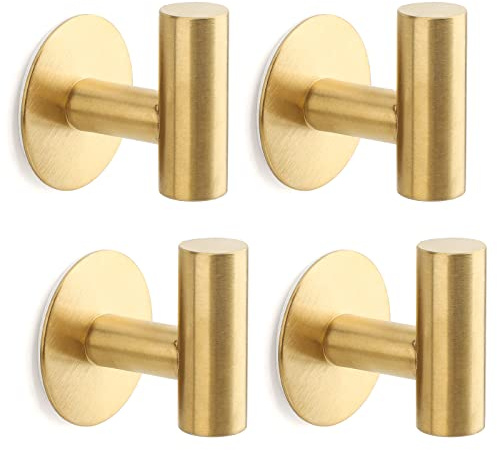 Segus Ganci Autoadesivi Bagno, Appendiabiti da Parete, Ganci Adesivi Muro 4 Pezzi, Appendino Adesivo per Cucina, Accessori Bagno Senza Forare (Oro)