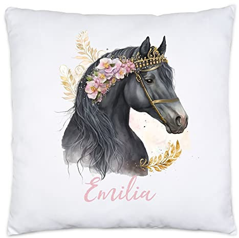 Kiddle-Design Pferde Kissen Personalisiert Mädchen Kinder Pony Pferdemädchen Geschenk Namenskissen mit Namen Pferdemotiv