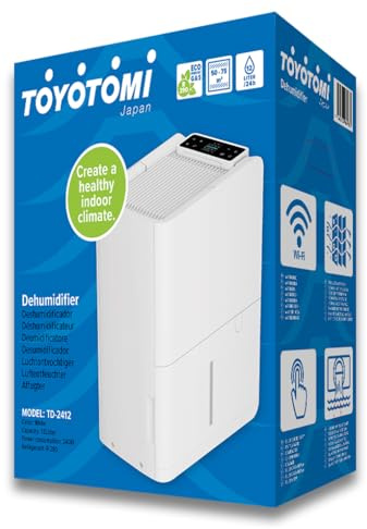 Toyotomi TD-C2412 Deumidificatore 12L/24h con Wi-Fi, Ionizzatore, Timer, Touch Panel, Ultra Silenzioso <38 dB, Serbatoio 2,2L, per ambienti fino 28 m², Bianco (Ricondizionnato)