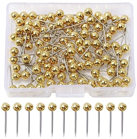 Tadipri 200 Pièces Cartes Punaises, Or Punaises Tableau Liège Plastique Ronds Points De Têtes Et Aiguilles En Acier (0.4 * 1.5Cm)