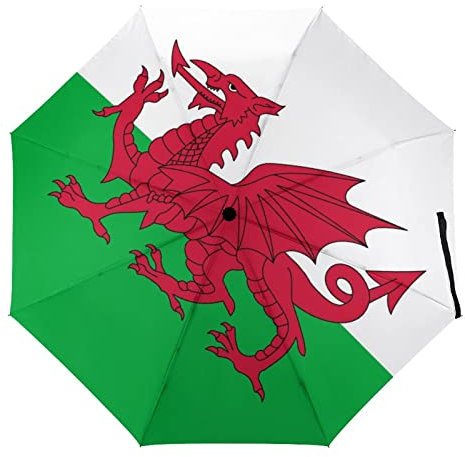 Flag of Wales Welsh Windproof Travel Manual 3 Folding Umbrella Waterproof Automatic Rainbrella For Men Women