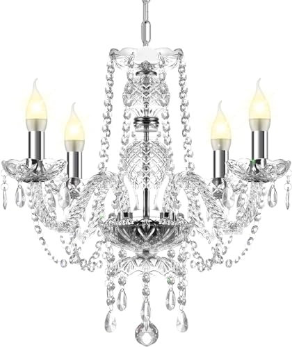 Ridgeyard Moderne Kristall-Kronleuchter mit 4 Lichtern, K5, transparent, verstellbar, Kristall, Tropfen, Deckenleuchte, 4 x 40 W, E14, für die Dekoration des Hauses Wohnzimmer Restaurant