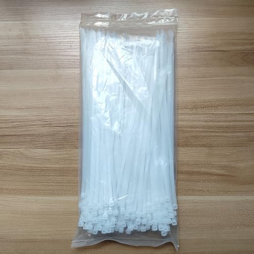 YAMXIN buntband vitt, 300 mm x 4,8 mm, självhämmande buntband för kabelhantering, trädgårdsarbete och elinstallation