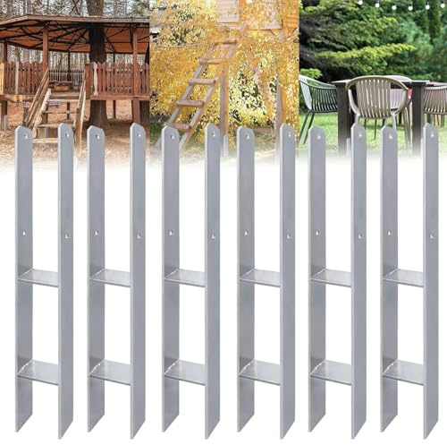 ACXIN 6 stycken H-stolphållare, H-ankare, stolpankare, set i stål med beläggning, för fasta installationer utomhus, 81 x 600 mm, 5 mm materialtjocklek