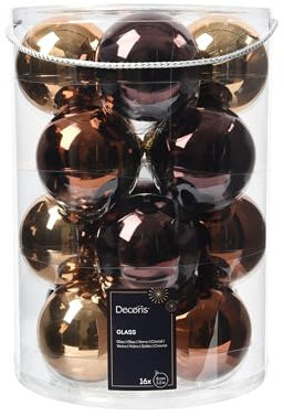 Kaemingk Weihnachtskugeln Glas 8cm 16 Stück - glänzend - Große Christbaumkugeln Weihnachtsbaumkugeln für Weihnachten - Christbaumschmuck & Weihnachtsbaumschmuck - Braun Mix