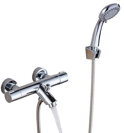 Grifo mezclador termostático para ducha con barra de ducha plateada moderna para baño