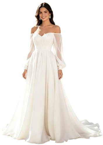 EGSDMNVSQ Robe De Soirée Élégante en Mousseline De Soie, Robe De Mariée Blanche Longue sans Épaules - De Demoiselle d'honneur Longueur Au Sol, Dos Nu, De Cocktail