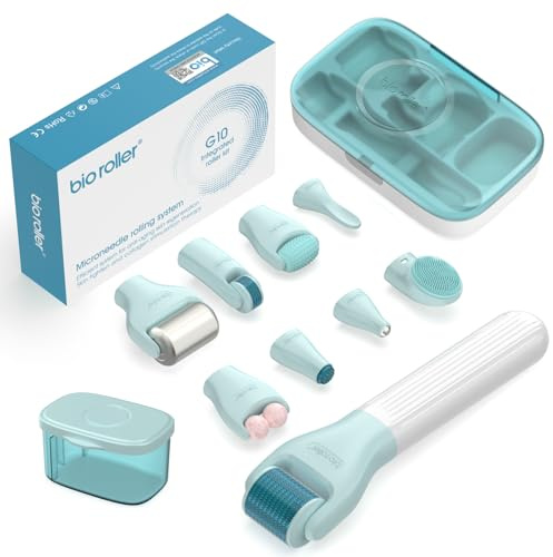 Derma Roller 0.5/1/1.5mm, 10 in 1 Derma Roller for Hair Growth/Skin Care/Massage/Cleansing, Microneedling Roller for Wrinkles, Enlarged Pores, Stretch Marks, and Scars (G10)
