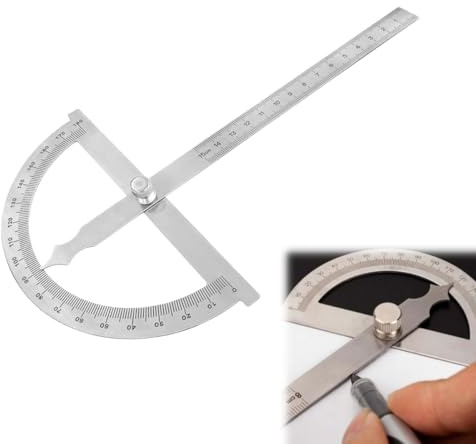 Winkelmesser Metall 0-180° Präzisions-Winkelmesser aus Edelstahl mit Feststellschraube | Robuster Universal-Winkelmesser mit klarer Skala für Tischler