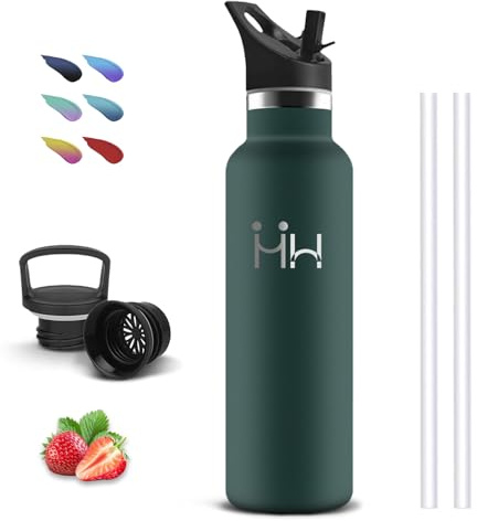 Botella Agua Acero Inoxidable, 750ml Botella Termica, sin BPA, Cantimplora con Pajita, A Prueba de Fugas, Cantimplora Acero Inoxidable, Doble Aislamiento, Termo de Agua para Senderismo, Viajar, Yoga