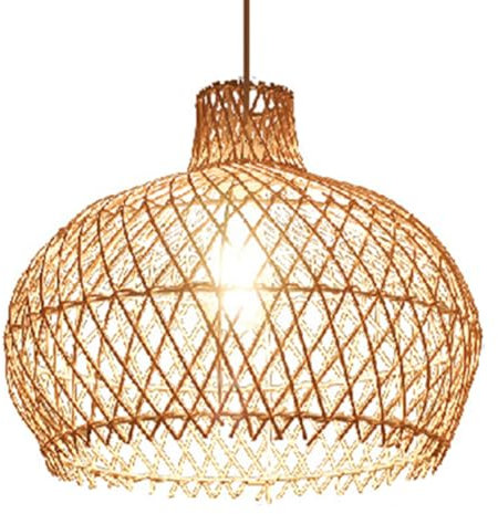 HKOLIMB Lampada a Sospensione in Rattan Boho, 15,7 Lampada a Sospensione in Vimini Intrecciato a Mano a 1 Luce Lampada a Sospensione a Cesto Naturale in Stile costiero per Isola Cucina, lavello, s
