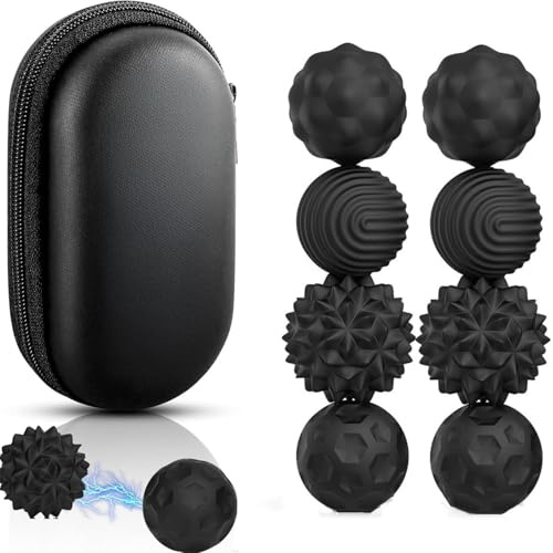 JoyJoyful 8 PCS Balle Anti-Stress Enfant Adulte, Fidget Toys Anti Stress Pierre Sensorielle Texturée, Outil de Relaxation pour Gestion du Stress, TDAH, Autisme (Noir)