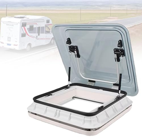 VNATWGOO FenêTre De Toit Transparente 500 X 500 Mm pour Camping-Car, avec Moustiquaire Et éClairage LED, pour Caravanes, Camping-Cars,GrayBeige