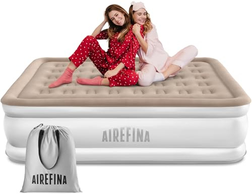 iDOO Airefina Inflatable Air Mattress, Air Bed with Built-in Pump, Blow Up Mattress in 3 Mins Fast Self-Inflation, Comfortable Flocked Surface Airbed for Guest, Home Use & Camping, -203×152×40CM