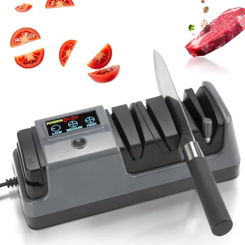 Harewtwy Afilador de Cuchillos Eléctrico de 3 Etapas para Cuchillos de Cocina, Pantalla LCD, Abrasivo de Diamante, Velocidad de Rotación Ajustable, Enchufe Europeo.