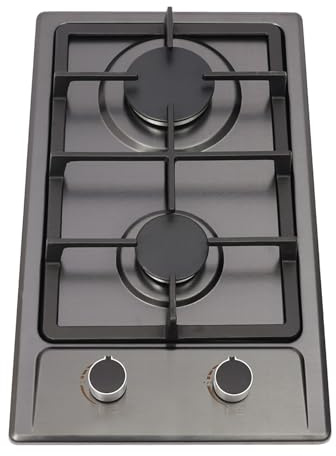 OUKANING Tragbarer Gasherd 2 Brenner, Edelstahl Campingherd mit Sicherheitsknopf, LPG/NG Einbauherd für Wohnmobil Outdoor Küche, mit Topfgestell und Gasschlauch (Schwarz)