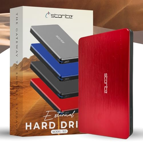 Storite Externe Festplatte, 1 tB, USB 3.0, leichte Datensicherungs- und Speicherfestplatte, tragbare Gaming-Festplatte, erweiterter Speicher, HDD für Spiele, Laptop, PC, Mac, Desktop (ROT)