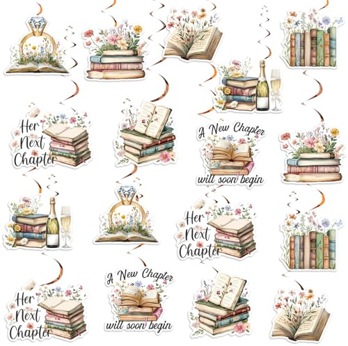 24pcs Storybook Bridal Shower Decorations A New Chapter Will Soon Begin Hanging Swirls Floral Books Her Next Chapter Hanging Decor for Women Storybook Themed Bridal Shower Bachelorette Supplies