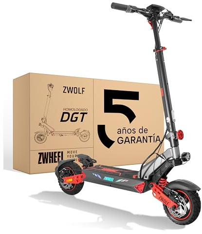 ZWHEEL ZWOLF | Patinete Eléctrico Adultos Homologado DGT - 500W-1000W MAX, 50-70km Autonomía, Geolocalización, Suspensión Híbrida Ajustable, Frenos Regeneradores AER - Ruedas 10 Offroad