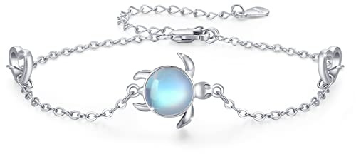 CRWENG Flickarmband sterlingsilver månsten/kattöga/turkos/bärnsten armband smycken gåva för barn kvinnor kvinnor, Eine Grösse, Sterlingsilver, Ingen ädelsten