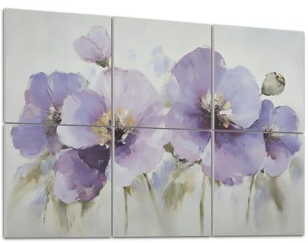 6 Pack Art Acoustic Panels Soundproof Wall Panel, 72 x48 Purple Floral Picture Modern Painting Purple Flowers Abstract Sound Absorbing Panels Self-Adhesive Decorative Acoustic Wall Panels