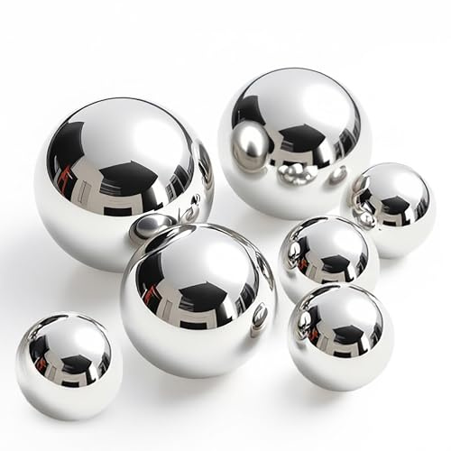 Spetebo Dekorativ kula i rostfritt stål, silver för dekorativ fontän i 3 storlekar, 4 cm till 8 cm – set om 7 – ihåliga metallkulor för dekoration och pyssel – trädgård, dekorativ kula, simkula
