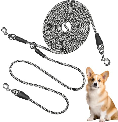 Cable de amarre para perros Cuerda Reflectante 5,97 Metros | Amarre canino Adecuado para con dos perros, correr, camping, adiestramiento, paseo, juegos, en exteriores y en el jardín