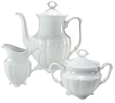 CreaTable, 16028, Serie MARIA THERESIA Weiss, 3-teiliges Geschirrset, Kaffeegarnitur aus Porzellan, spülmaschinen- und mikrowellengeeignet, Made in Europe