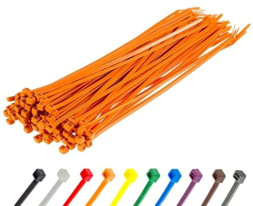 Gocableties Orange Cable Ties, 300mm x 4.8mm, Pack of 100, 12 Premium Nylon Zip Ties, Multi-Purpose Plastic Tie Wraps, Secure Self-Locking Mechanism, for Home, Garden, Office and DIY