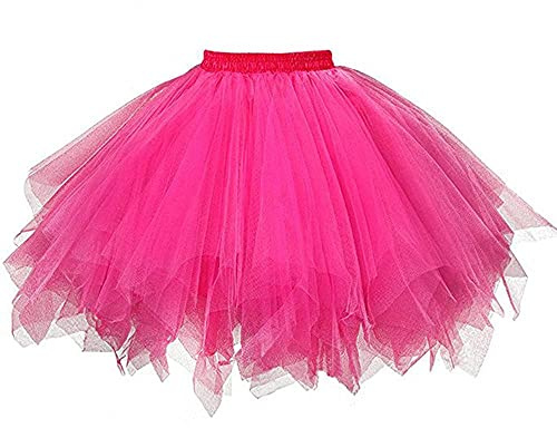 PAIDAXING Jupes tutu vintage pour femme, jupon tutu à bulles, jupe de danse de ballet des années 50 bouffante pour adulte, mini jupe crinoline, rose vif, Taille unique