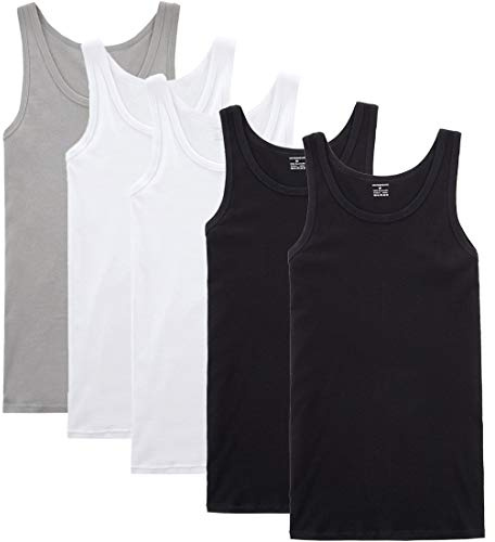 NUOZA Mens Vest Tank Top 5 Pack Fine Rib Muscle Shirts Cotton -Black White Gray,4XL