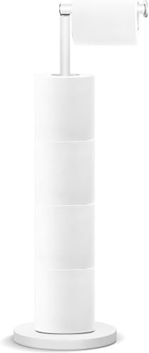 YUET Piantana Portarotolo, Acciaio Inox Portarotolo Carta Igienica WC, Porta Rotoli Cartaigienica Bagno, in Piedi, Bianco