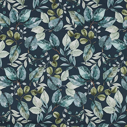 VmG-Store Jersey Stoffe Meterware zum Nähen Baumwolljersey Nähstoff Kinderstoff 140 cm breit III (Blätter Petrol Jb022)