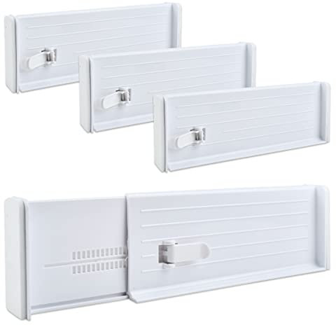 Schubladenteiler Verstellbar 27-47cm 4PCS Schubladentrenner Organizer Verstellbar Schubladeneinteiler Schubladen Ordnungssystem Weiß Schubladenorganizer für Küchenspeicher, Schlafzimmer, Babyschublade