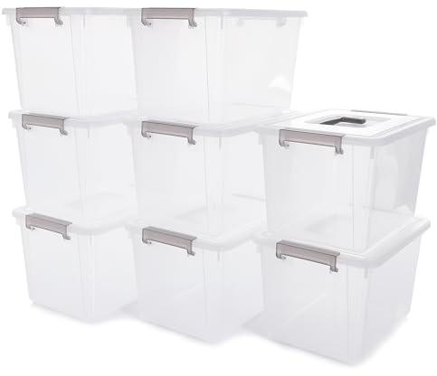 Citylife 8er-Set 5L Aufbewahrungsbox mit Deckel und Verschlussclips, Handgriff, Stapelbar, Transparent box, für Wohnzimmer, Schlafzimmer, Garage 21,4 * 14,5 * 15.5cm