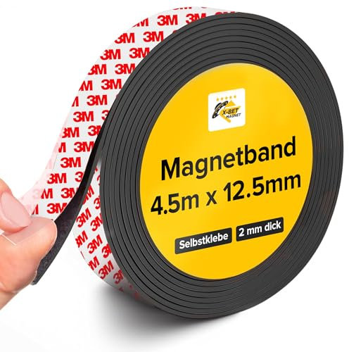 Flexible Magnetic Tape - 1/2inch x 15 feet x Magnet Thickness 2mm, Adhesive Strip with Strong Self Adhesive - Ideal Magnetic Roll Any Projects - Sticky Magnets for Fridge