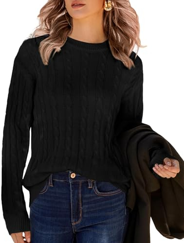 Zeagoo Maglione Lavorato a Maglia da Donna Pullover Casual Girocollo Maglione Lavorato a Maglia Felpe a Maniche Lunghe Top Invernali Caldi Maglione Maglia Grossa Larga Nero XXL