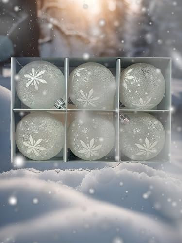 6 Festliche Christbaumkugeln Glitzer Frost Weihnachtskugeln mit Schneeflocken-Motiv 6er-Set Kunststoff 80580