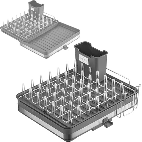SILBERTHAL Geschirr Abtropfgestell Groß - Rostfrei - Mit Abtropfschale, Geschirrkorb, Besteckkasten - Kunststoff - Verbesserte Version