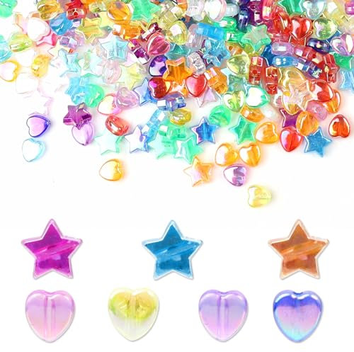 600 Stück Perlen zum Auffädeln Perlenset für Armbänder Kinder,Sternform Farben Perlen und Herzperlen,Perlenset für Armbänder Kinder,Perlen für Armbänder Kinder Stern und Herz,Bunte Perlen Geschenke