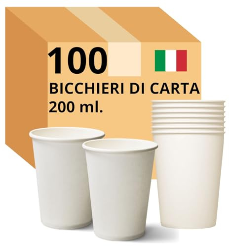Easy8 100 Bicchieri Carta 200 ml, Bicchieri Usa e Getta, per Caffè, Acqua, Bevande Calde Fredde, Biodegradabili, Monouso, Grandi, Ecologici, Sostenibili