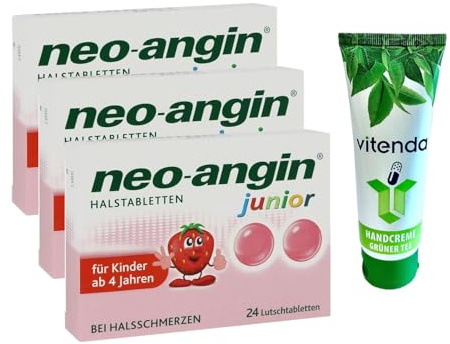 Neo-Angin Junior Halstabletten 3x24Stk inclusive einer Handcreme von vitenda - lindert Halsschmerzen und beruhigt die Schleimhaut in Mund und Rachen