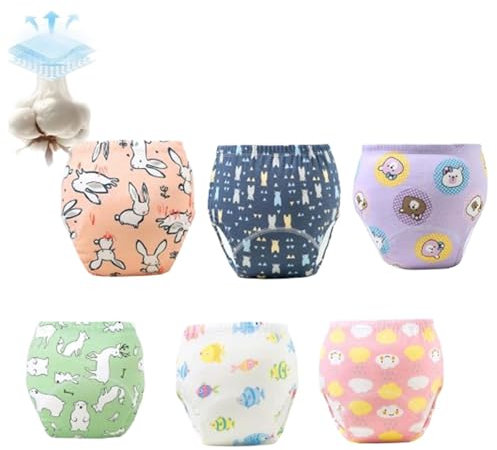 Töpfchen Trainingshosen, 6 Stück trainingshöschen kinder, Kinder Töpfchen Trainingshose für Mädchen Jungen, 100% Baumwolle, Waschbar und Wiederverwendbar (6-A,L)