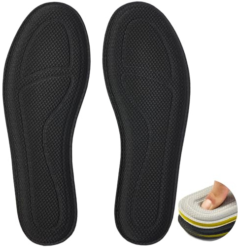 ISQFIQ Thick Memory Foam Insoles, 10MM Cushion Comfort Inner Soles for Men Women, Soft Replacement Shoe Inserts for Walking Boot, Trainer, Wellie(Black, UK 7)