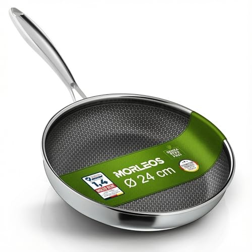 Morleos Keramikpfanne 24cm PFAS & PTFE Frei | Kratzfeste Wabenpfanne | 5-Schicht - 3mm - 1kg | Premium Bratpfanne für Induktion | Antihaft, Backofenfest & Spülmaschinenfest