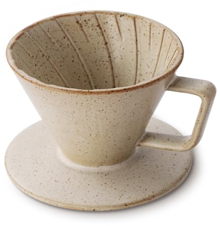 DOWAN Coffee Dripper Ceramic - Coffee Filter Cup with Open Base Design - Pour Over Coffee Dripper for 2-4 Cups - Reactive Beige Glaze Filter Cone - Barista-Style Gift for Rich Aroma