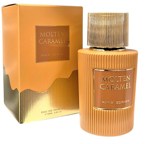 Molten Caramel, Eau de Parfum Gourmand, 100 ml, Fragancia Dulce de Caramelo, Diseño Dorado Premium